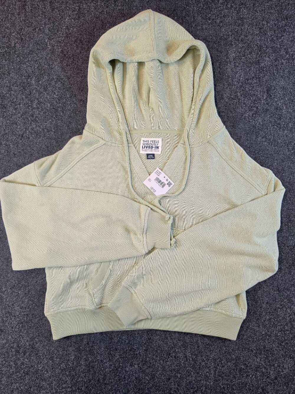 American Eagle Seriously Lived-In Waffle Hoodie Womens Small Sage Green NWT